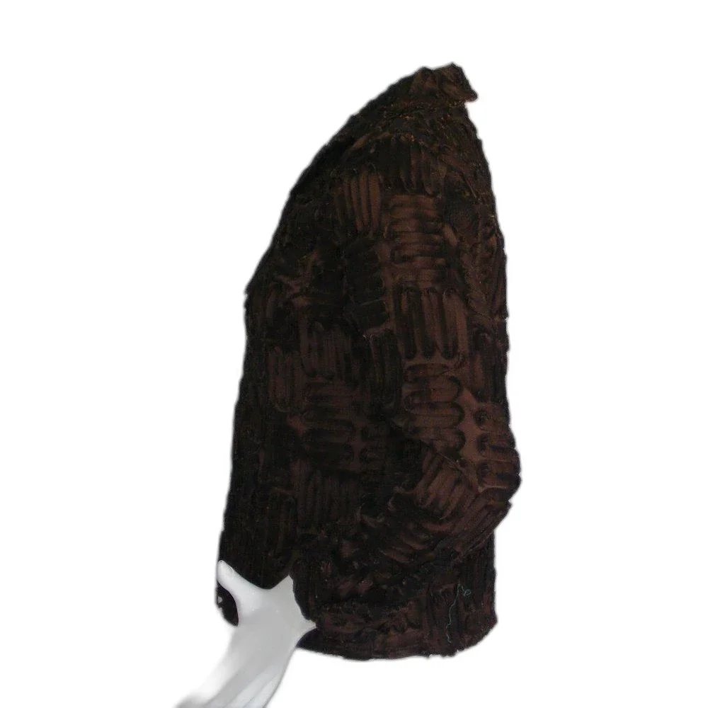 SAMUEL DONG Jacket, M, Brown, Ribbon Strips, Zipper front, Hand Wash - Picture 7 of 14